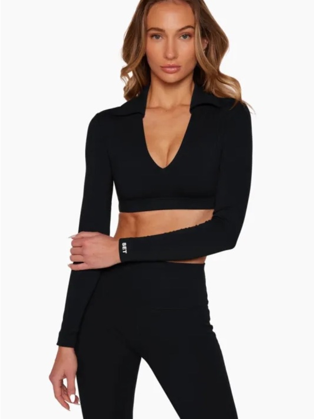 SET Active Luxform® Collared Long Sleeve Crop Top Black M
